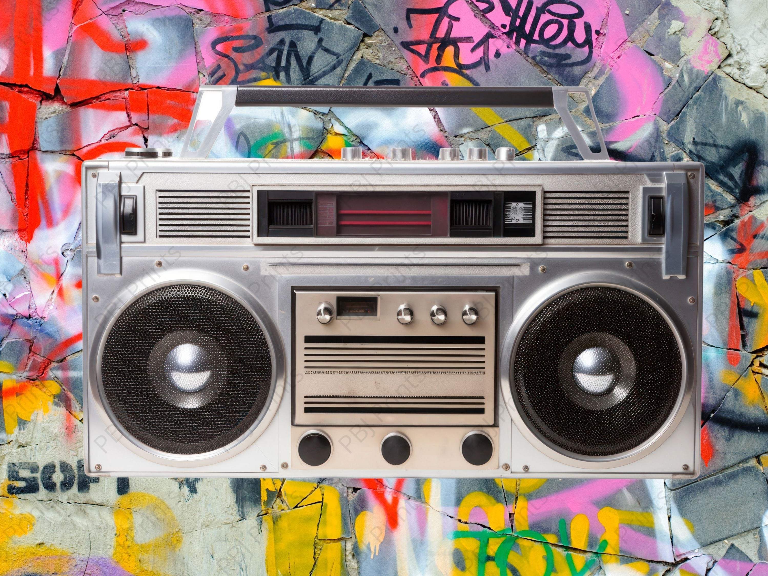 Graffiti Boombox - Artist by Sarah Lopp - Art Print, Decoupage Rice Paper, Flat Canvas Print, Greeting Card, Photo Paper, Poster Print
