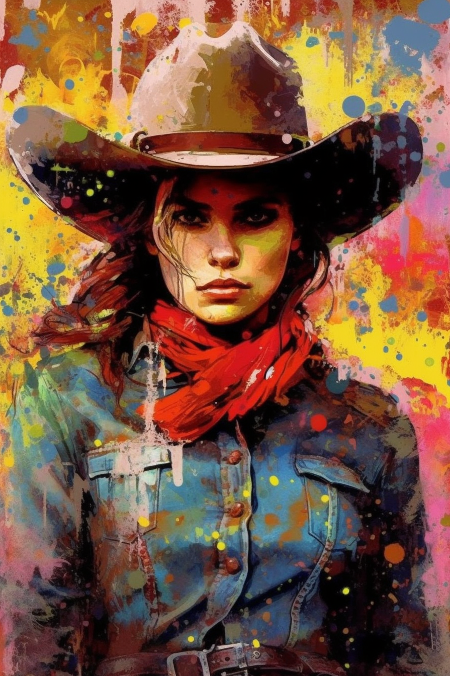 Cowgirl staring - Artist by Fresh Start Studio Photography - cowgirl, Flowers, popart, Western