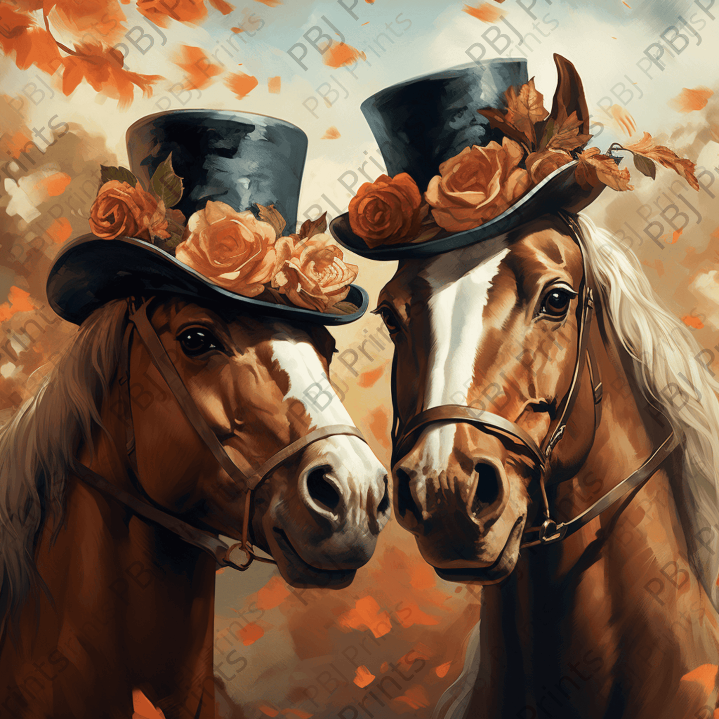 Fall in Love with Horses - by Audrey Hughes - Ai, Animals, Art Print, Decoupage Rice Paper, Decoupage Tissue Paper, Digital Art, Giclee Print, Horse, Photo Paper Print, Poster Print