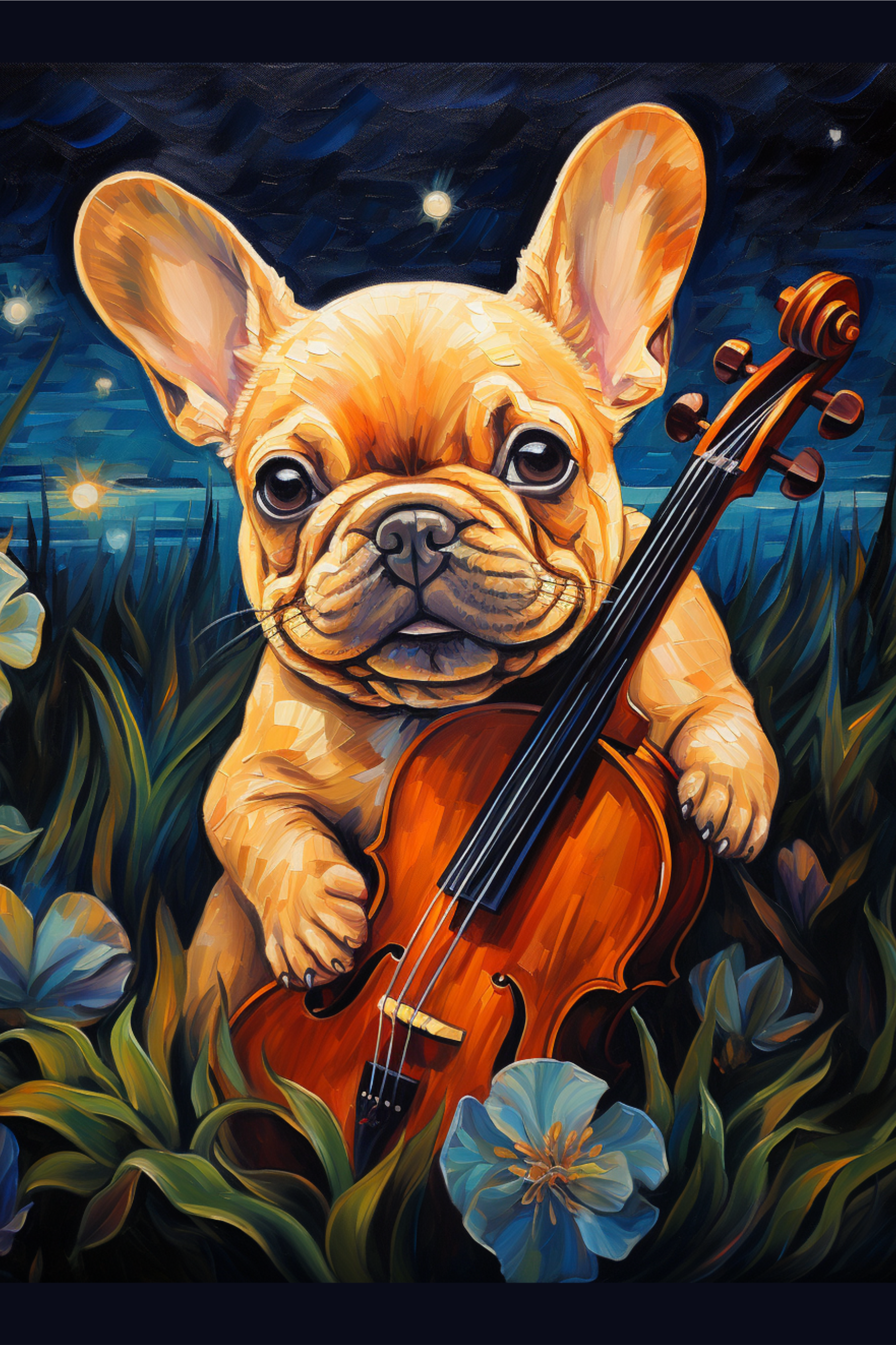 Frenchie Jams - Artist by Audrey Hughes - Art Prints, Decoupage Rice Paper, Flat Canvas Prints, Giclee Prints, Photo Prints, Poster Prints