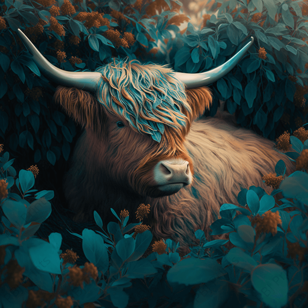 Highland Cow of Turquoise - Artist by Fresh Start Studio Photography -