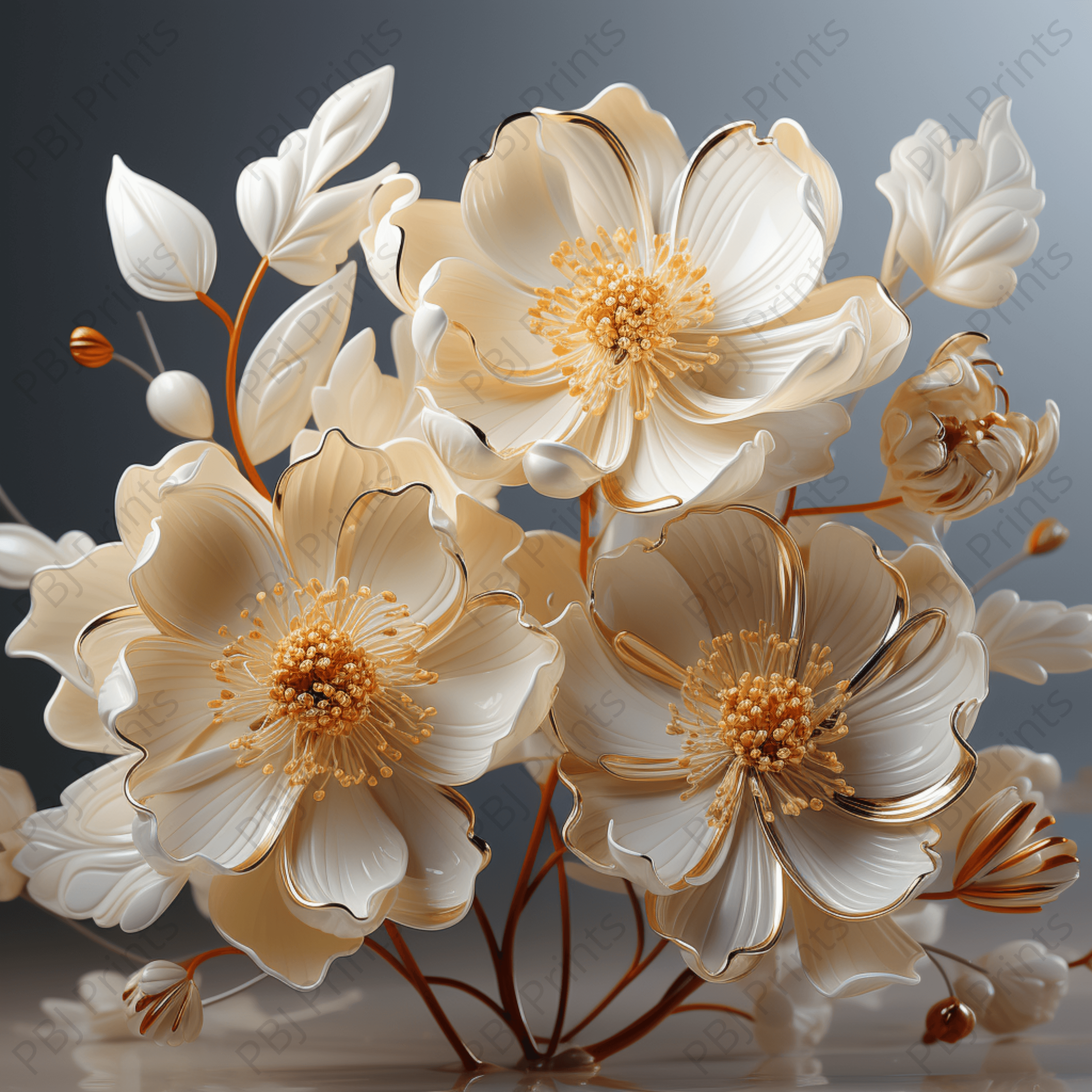 Ivory Flowers - Artist by Audrey Hughes - Art Prints, Decoupage Rice Paper, Flat Canvas Prints, Giclee Prints, Photo Prints, Poster Prints, Scrapbook Paper