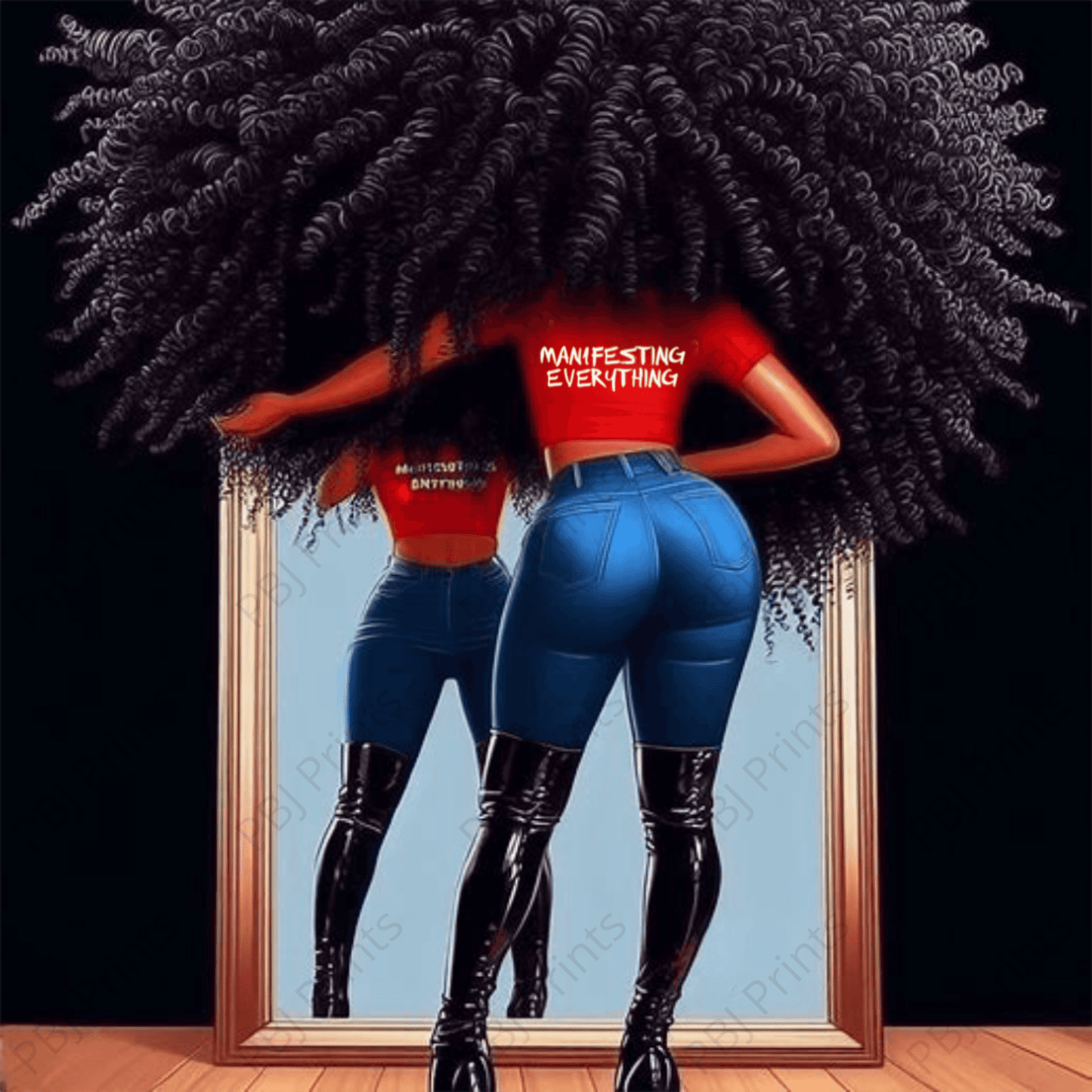 Manifesting Everything BigHair - by Audrey Hughes - Art Print, Black Art, Decoupage Rice Paper, Decoupage Tissue Paper, Empowerment, Giclee Print, Photo Paper Print, Poster Print