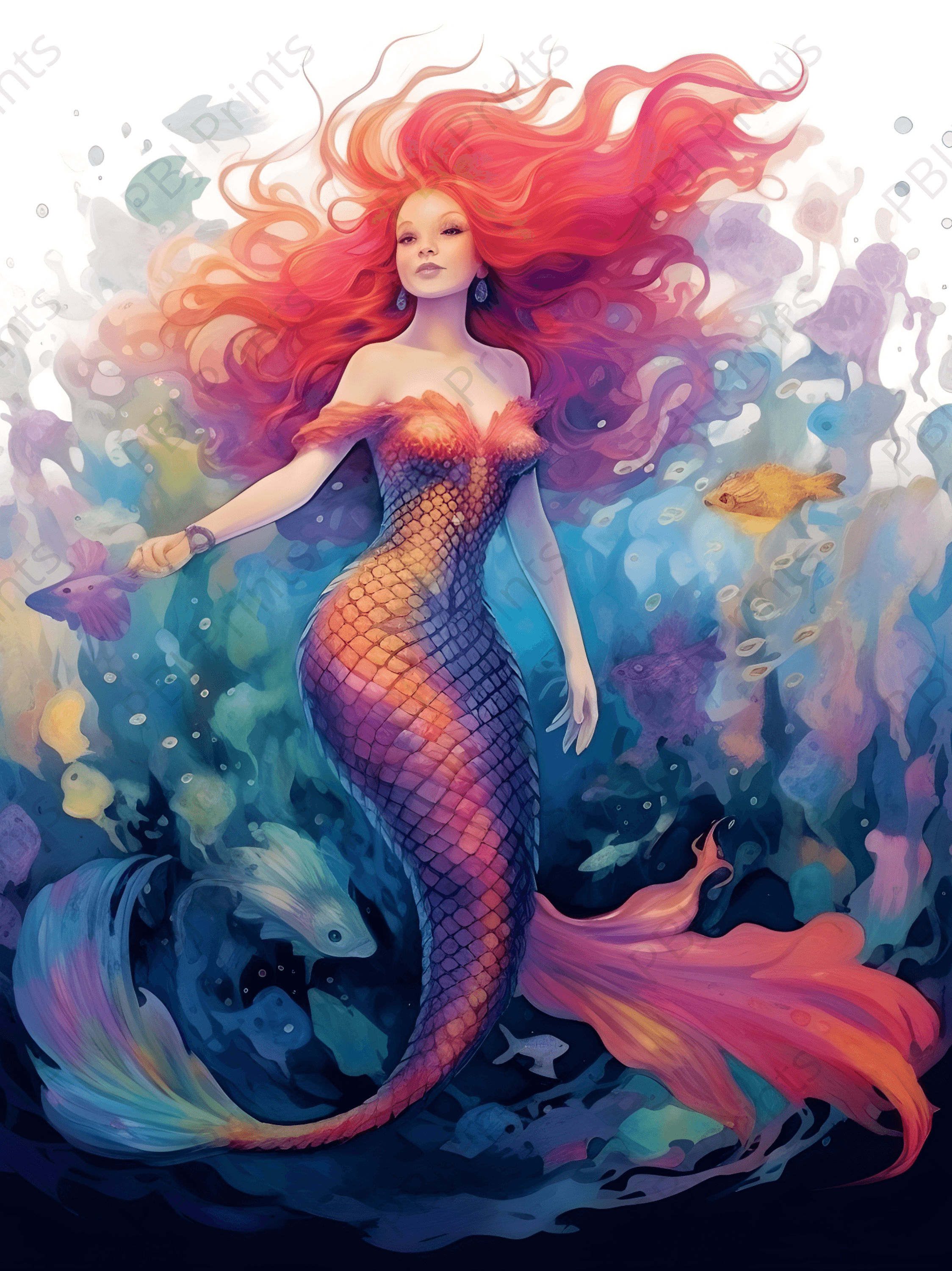 Mermaid Life - Artist by Audrey Hughes - Art Print, Decoupage Rice Paper, Flat Canvas Print, Greeting Card, Photo Paper, Poster Print