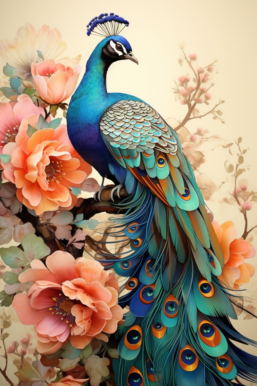 Peacock Party - Artist by Audrey Hughes - Art Prints, Decoupage Rice Paper, Flat Canvas Prints, Giclee Prints, Photo Prints, Poster Prints
