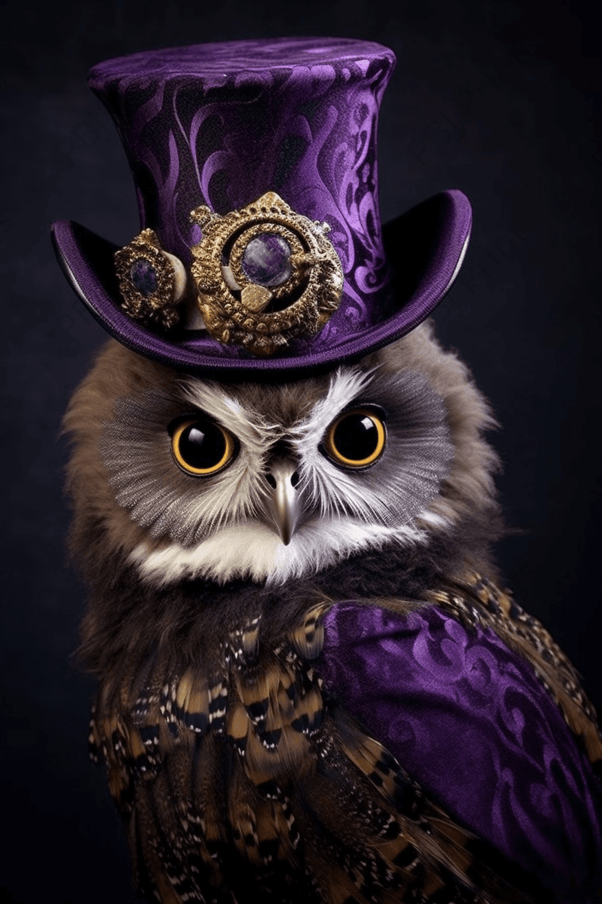 Purple Dynasty - by Audrey Hughes - AI, Bird, Owl, Purple