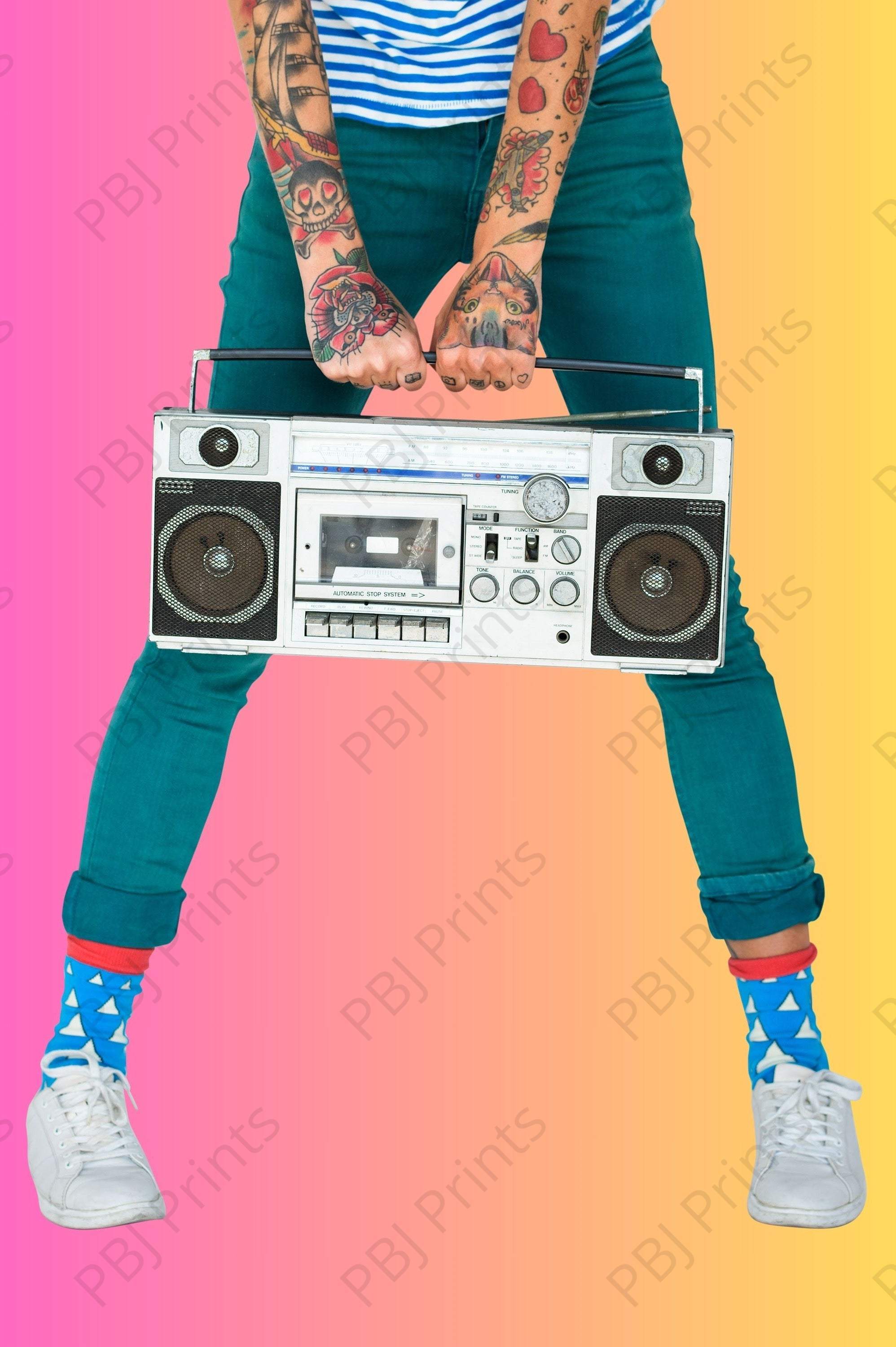 Rainbow Boombox - Artist by Sarah Lopp - Art Prints, Decoupage Rice Paper, Flat Canvas Prints, Giclee Prints, Photo Prints, Poster Prints