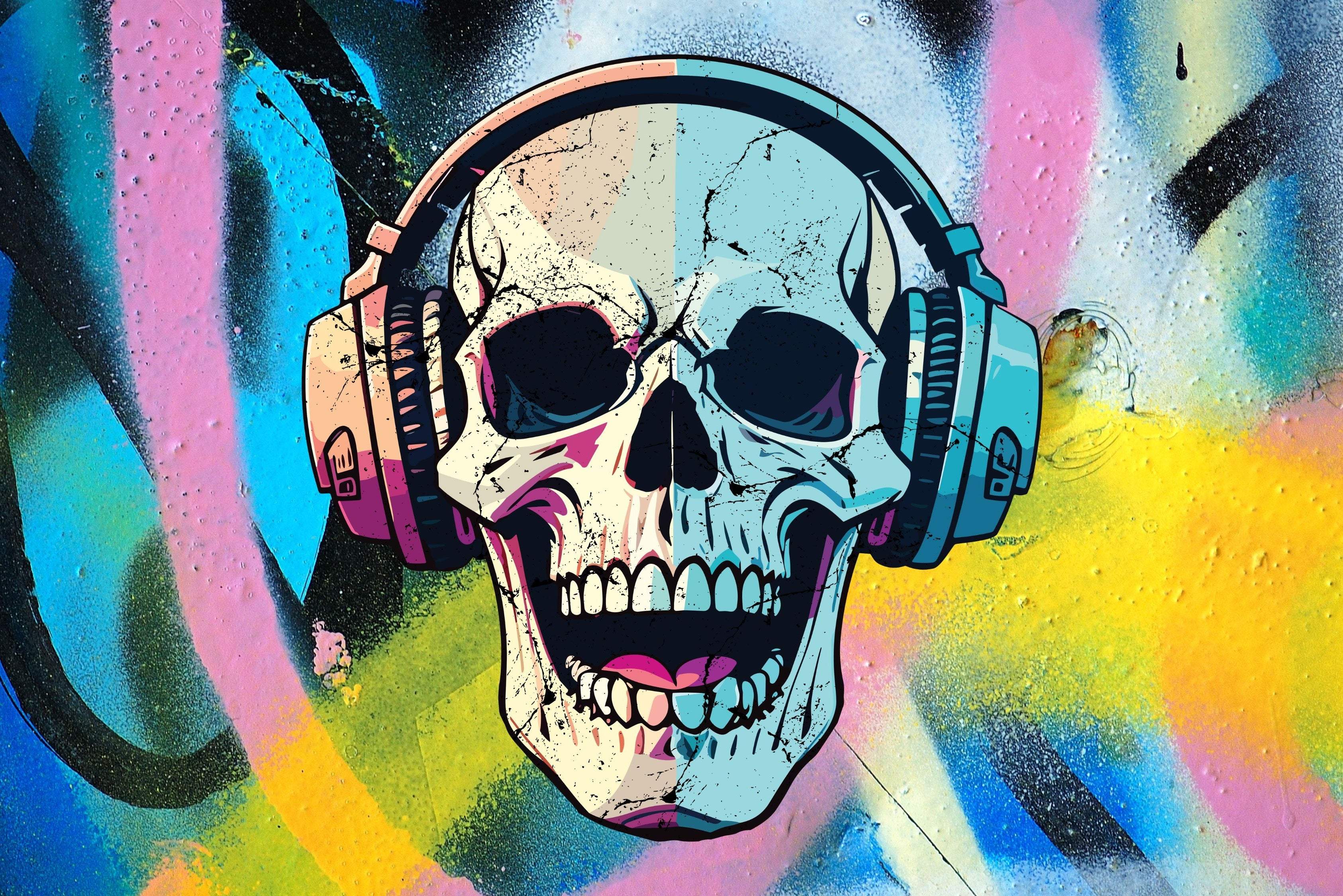 Skull Graffiti - Artist by Sarah Lopp - Art Prints, Decoupage Rice Paper, Flat Canvas Prints, Giclee Prints, Photo Prints, Poster Prints