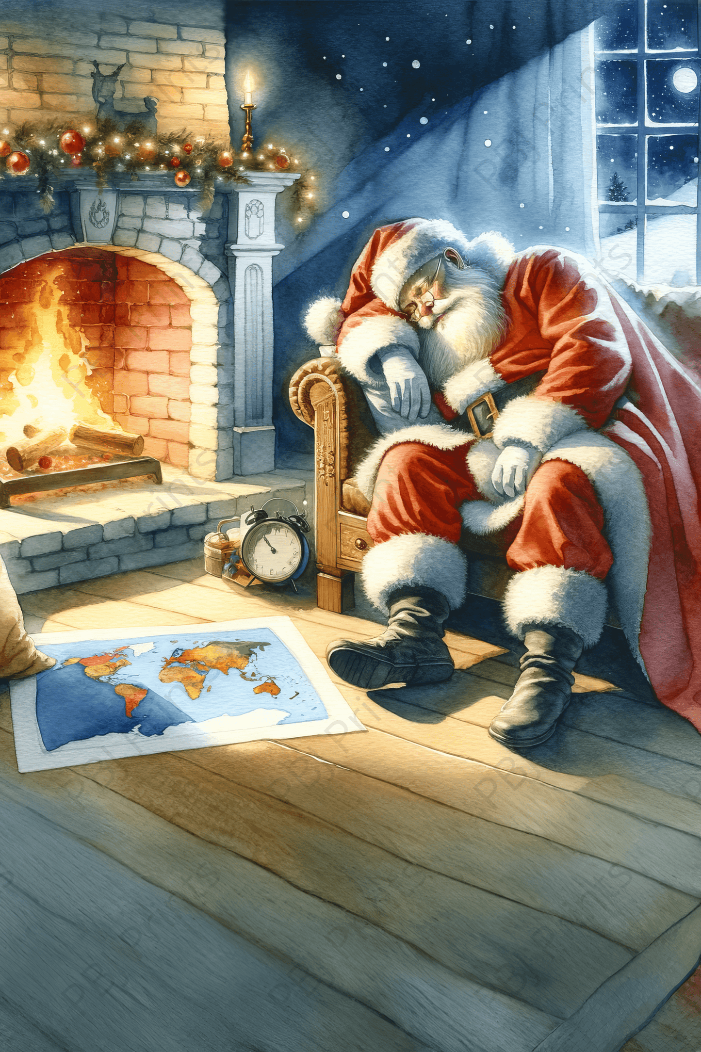 Sleeping Santa - by INKWELL DESIGNERS® - Christmas, Fireplace, Holiday, Santa