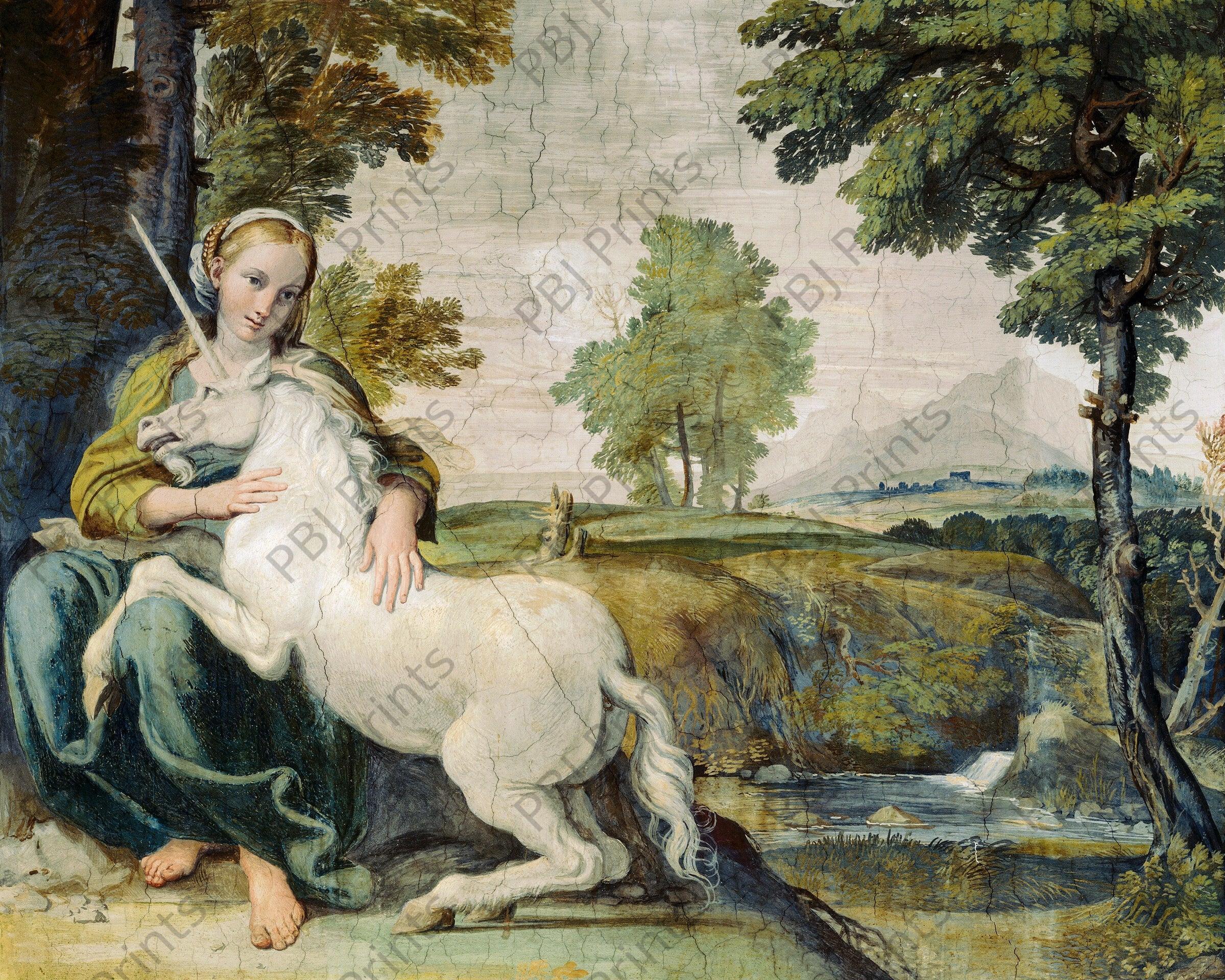 Unicorn in the Garden - Artist by Renewed Spirit Home - Art Prints, Decoupage Rice Paper, Flat Canvas Prints, Giclee Prints, Photo Prints, Poster Prints
