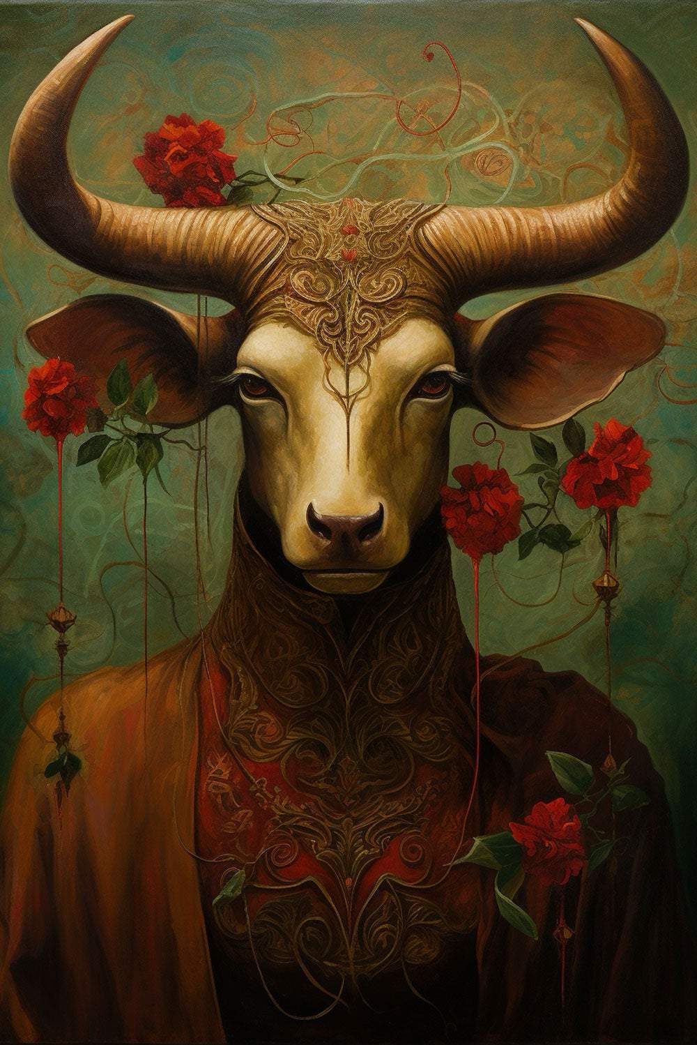 Fierce Bull 1 -  by Audrey Hughes - Ai, Animals, Bull, Cow, New Arrivals