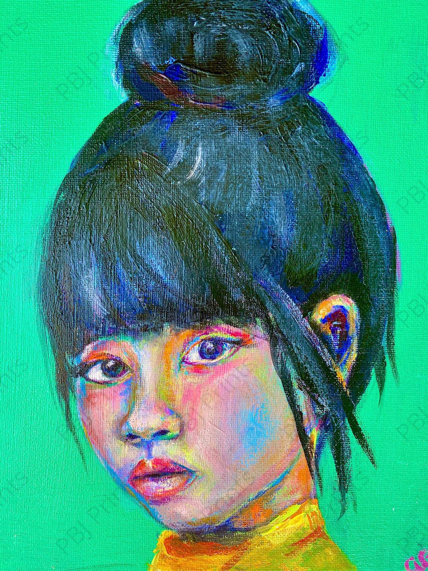 Girl in Green - Artist by Anissa Marie - Art Print, Decoupage Rice Paper, Flat Canvas Print, Giclee Print, Photo Paper, Poster Print
