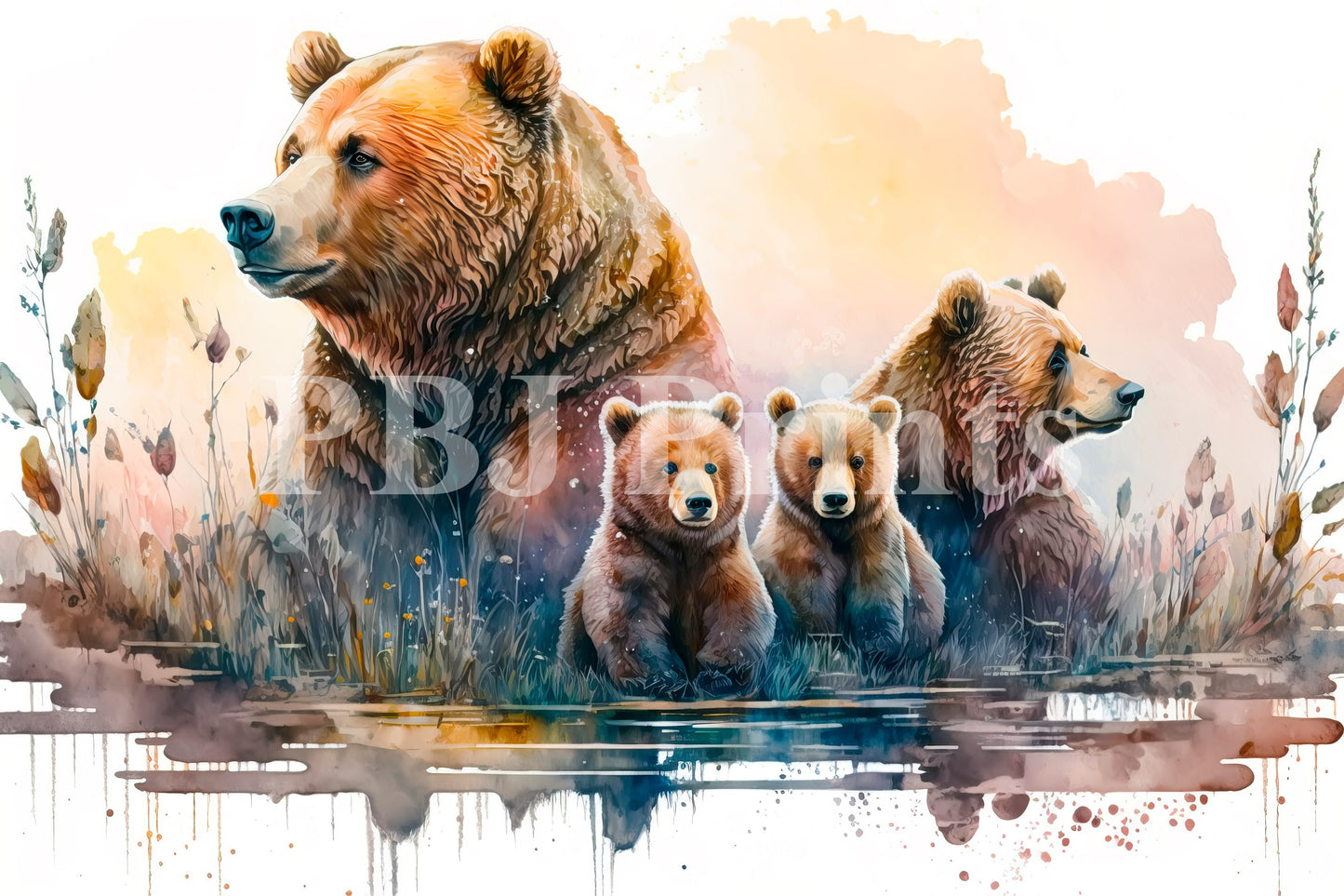 Watercolour Family of Bears