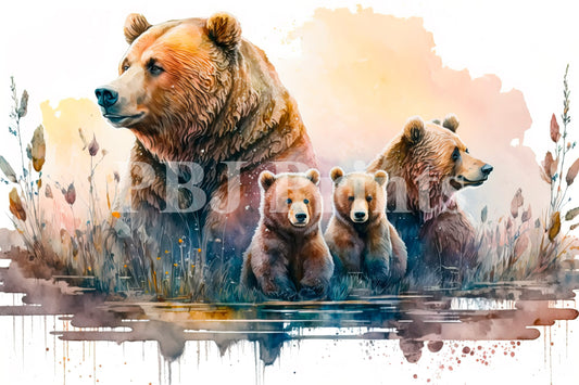 Watercolour Family of Bears