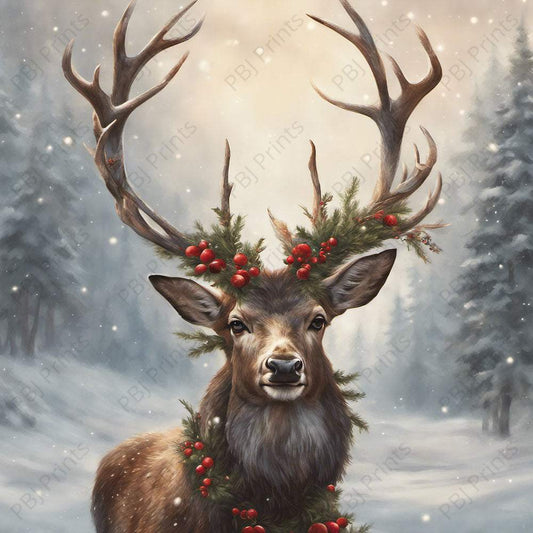 Christmas Deer - Artist by 3/2 Paper Co. - Ai Art, Ai Image, Christmas, Deer, Holiday