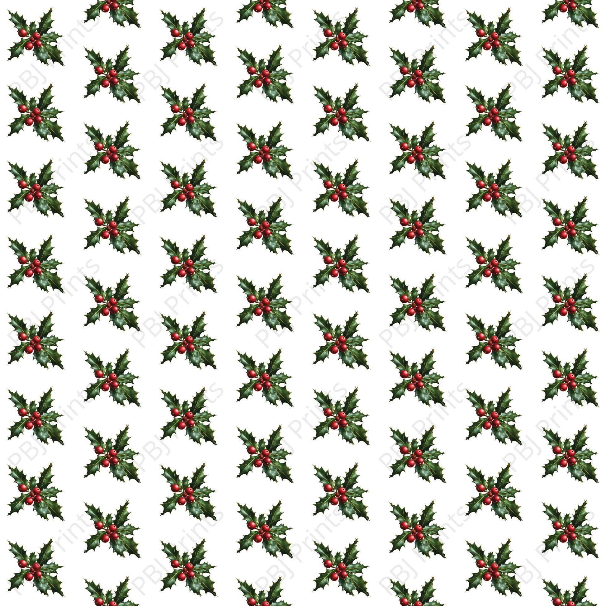 Christmas Holly Repeat - Artist by 3/2 Paper Co. - Ai Art, Ai Image, Christmas, Deer, Holiday