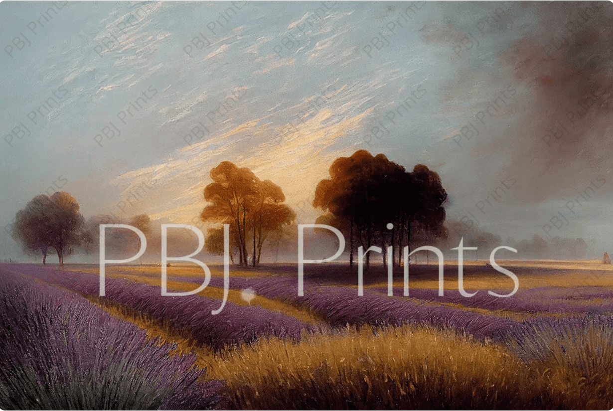 Serene Lavender Field - Artist by Whimsykel Designs - Art Prints, Decoupage Rice Paper, Flat Canvas Prints, Giclee Prints, Photo Prints, Poster Prints