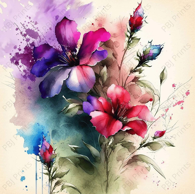 Brightly Colored Watercolor Flowers