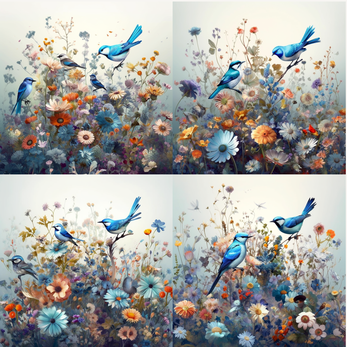 Spring Bird and Flower Collage