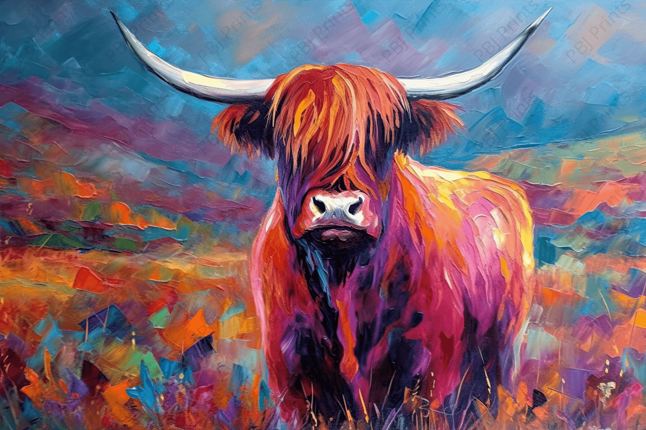 Agnus the Highland Cow - Artist by Whimsykel Designs - Art Prints, Decoupage Rice Paper, Flat Canvas Prints, Giclee Prints, Photo Prints, Poster Prints