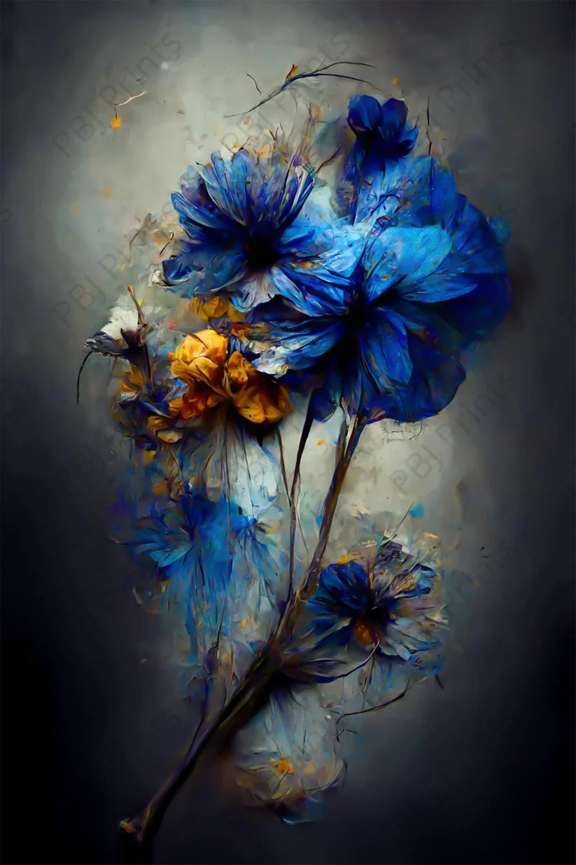 Blue Orange Floral Decay