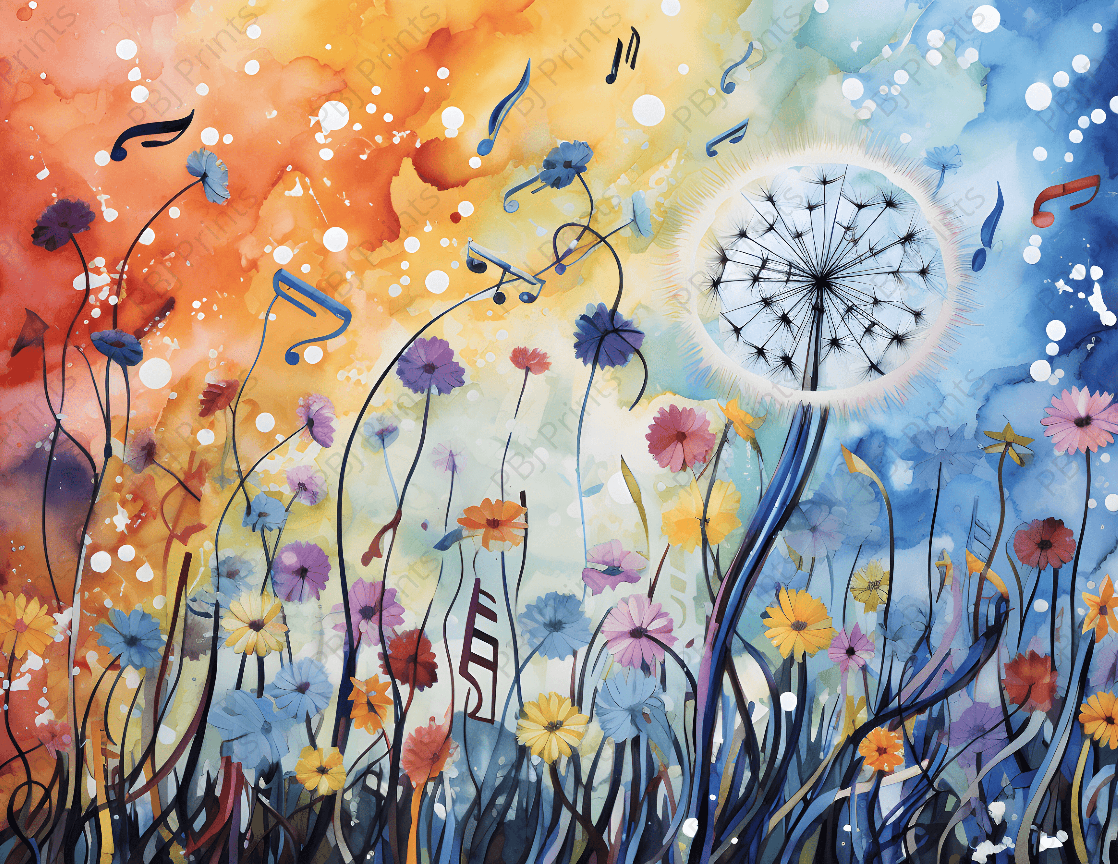 Dandelion &amp; Flowers Emerging - Artist by 2chattychicks teaching eclectic creations - Art Prints, Decoupage Rice Paper, Flat Canvas Prints, Giclee Prints, Photo Prints, Poster Prints