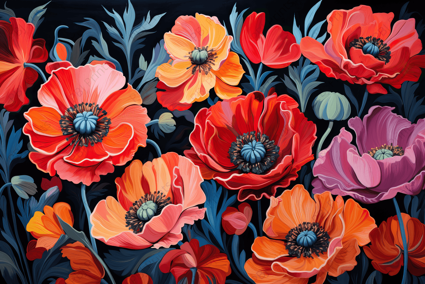 Field of Poppies - Artist by INKWELL DESIGNERS® - Flowers