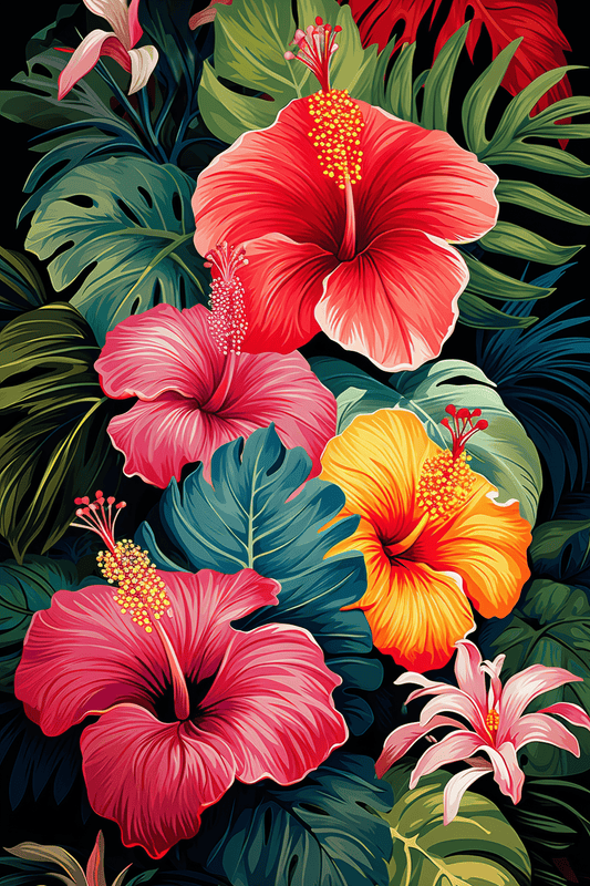 Jungle Hibiscus -  by INKWELL DESIGNERS® - Ai, Floral, Flowers, New Arrivals