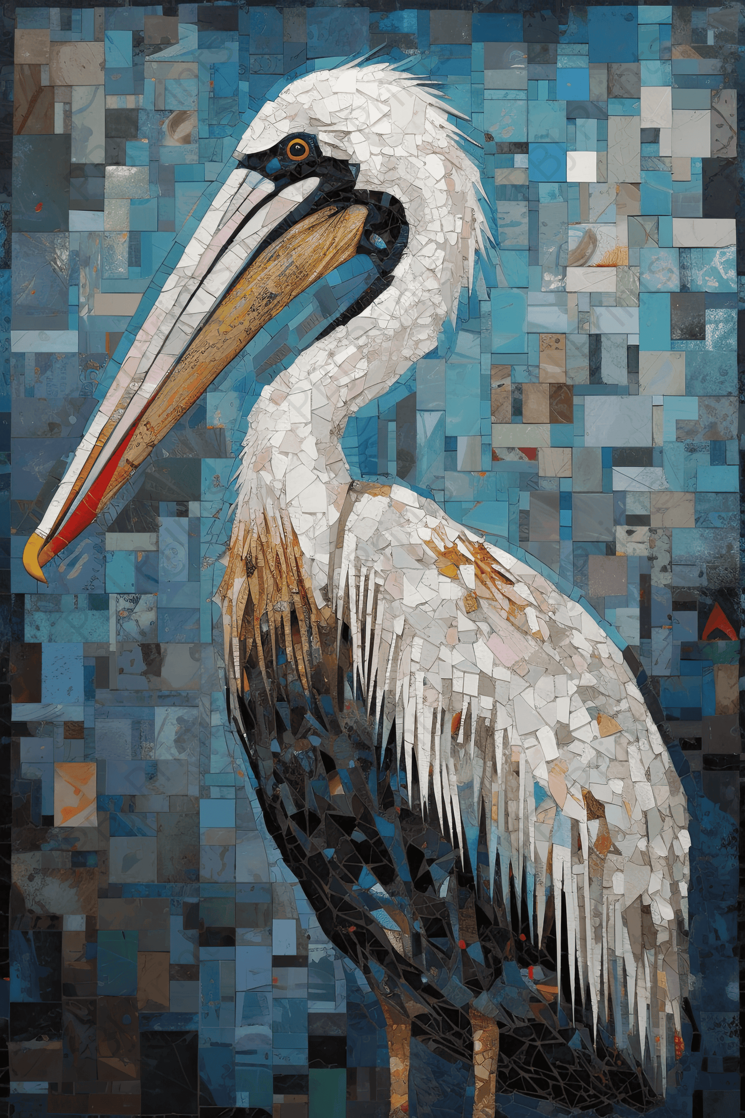 Pelican Mosaic - Artist by Whimsykel Designs - Art Prints, Decoupage Rice Paper, Flat Canvas Prints, Giclee Prints, Photo Prints, Poster Prints