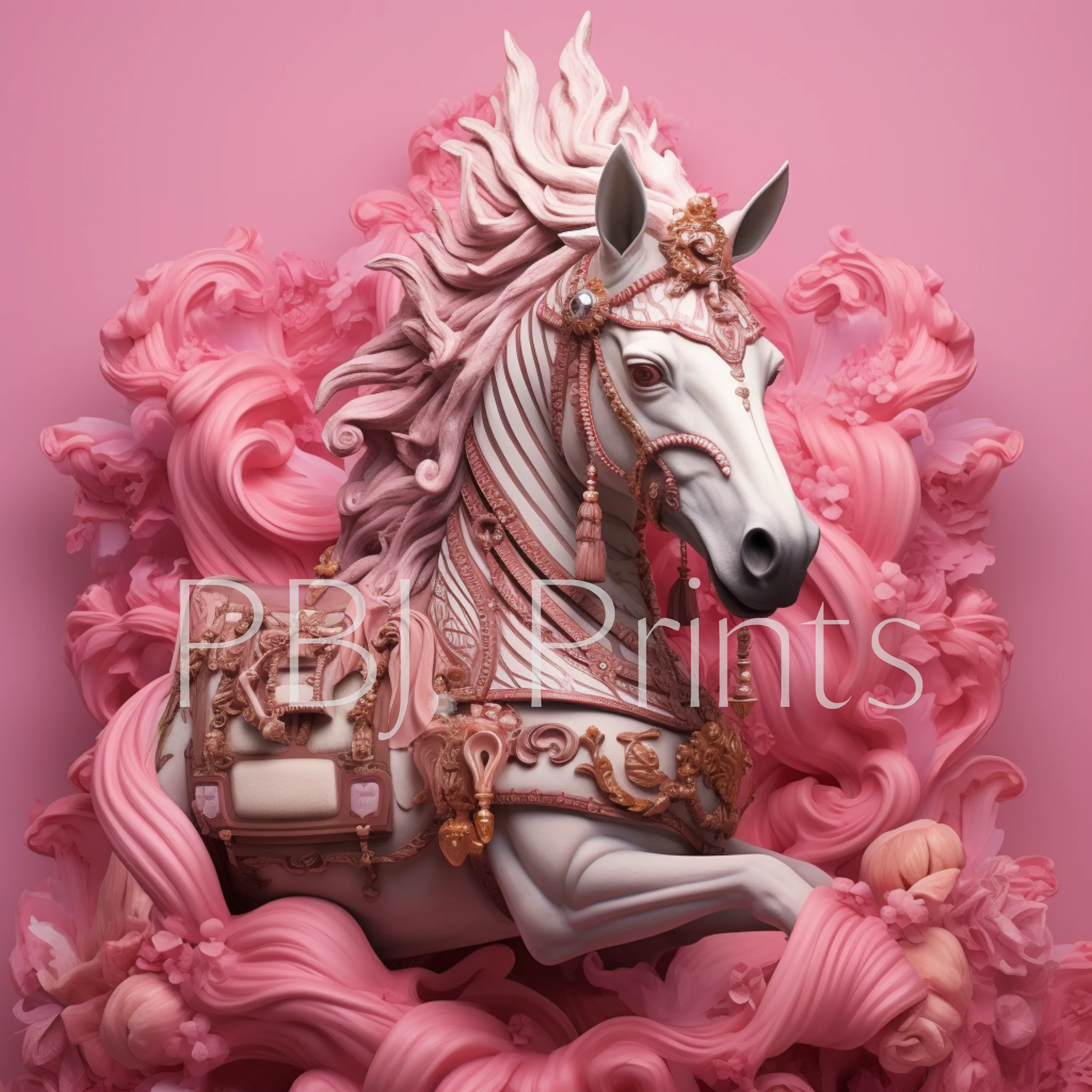 Pink Horse - Artist by Audrey Hughes - Art Prints, Decoupage Rice Paper, Flat Canvas Prints, Giclee Prints, Photo Prints, Poster Prints