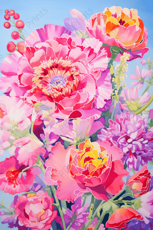 Pink Party Peonies -  by INKWELL DESIGNERS® - Ai, Floral, Flowers, New Arrivals