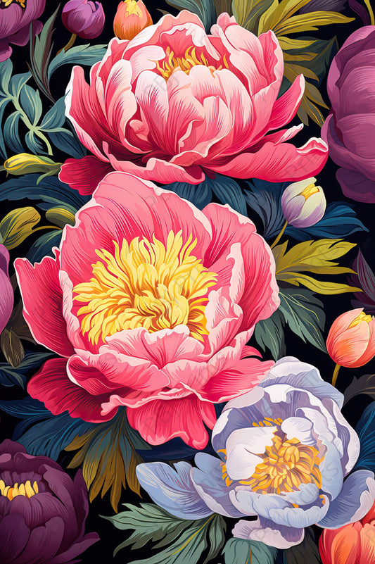 Popping Peonies - Artist by INKWELL DESIGNERS® - Flowers