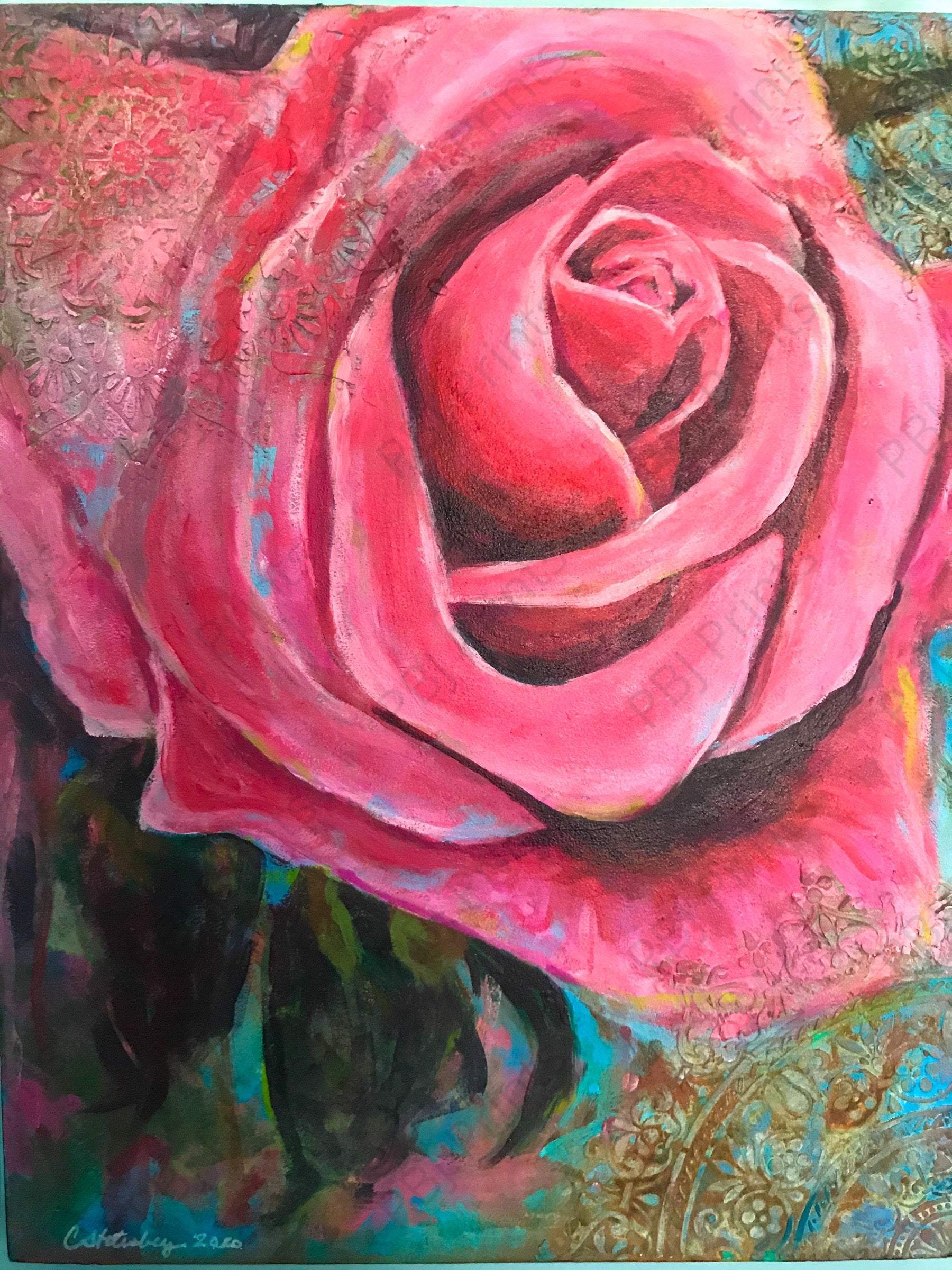 Rusted Rose - Artist by CatherineStotesberyArt - Art Print, Decoupage Rice Paper, Flat Canvas Print, Giclee Print, Photo Paper, Poster Print