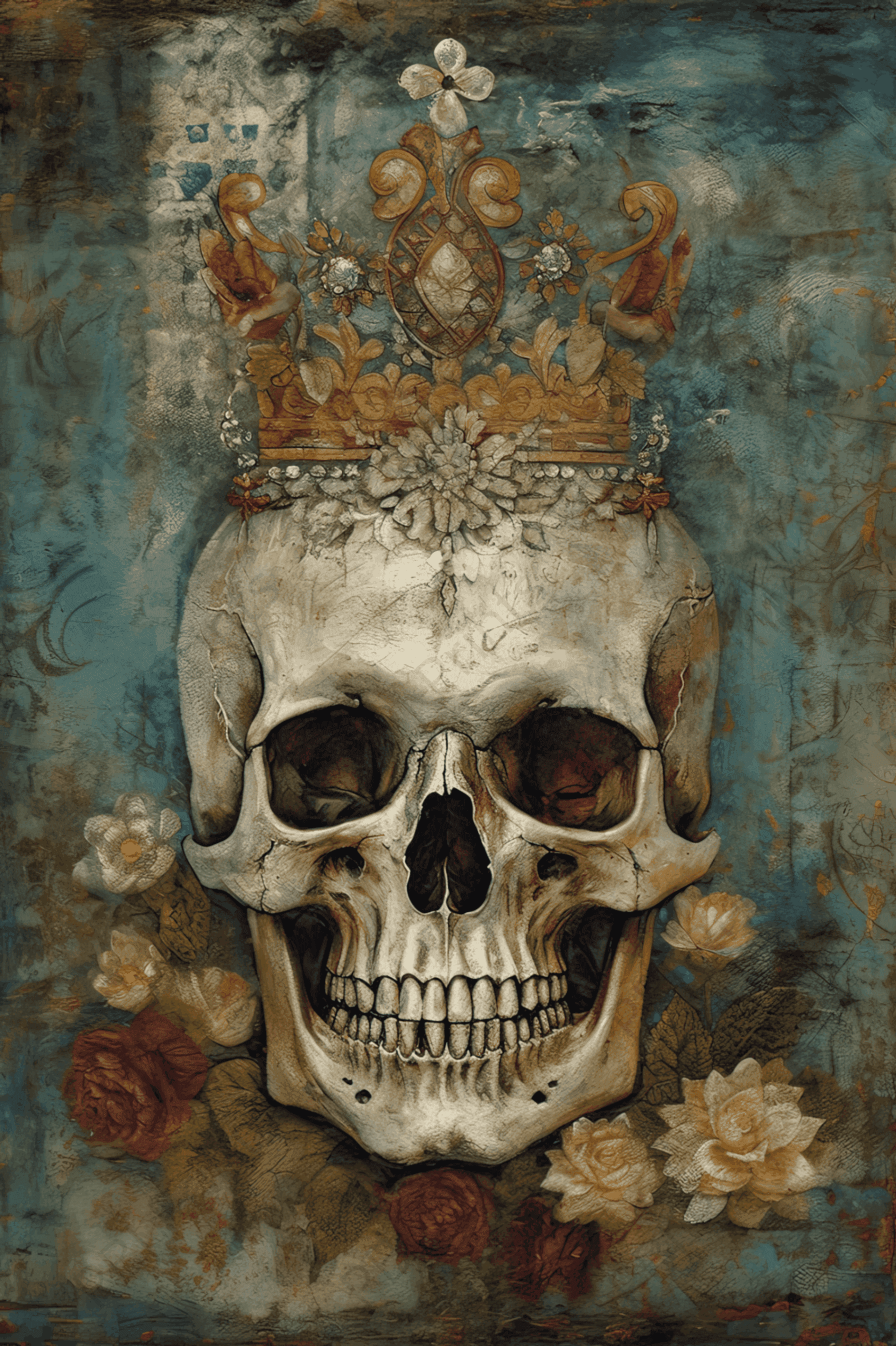 Skull Queen - Artist by Whimsykel Designs - Art Prints, Decoupage Rice Paper, Flat Canvas Prints, Giclee Prints, Photo Prints, Poster Prints
