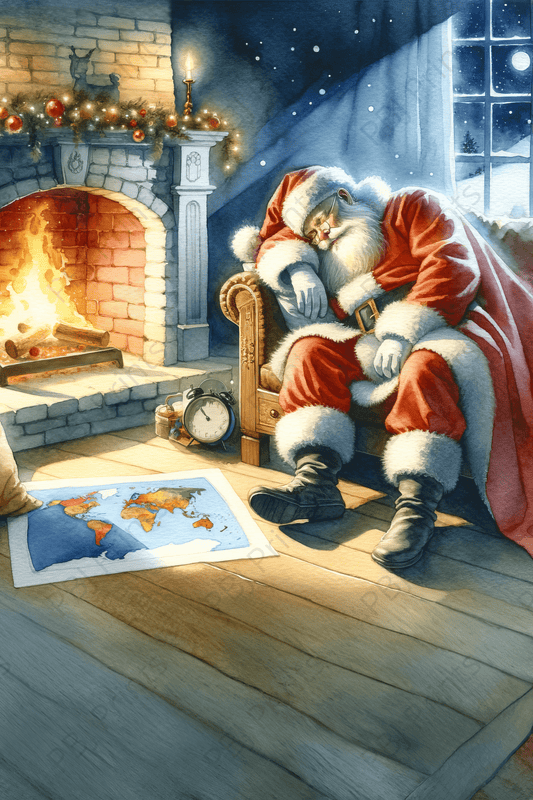 Sleeping Santa -  by INKWELL DESIGNERS® - Christmas, Fireplace, Holiday, Santa