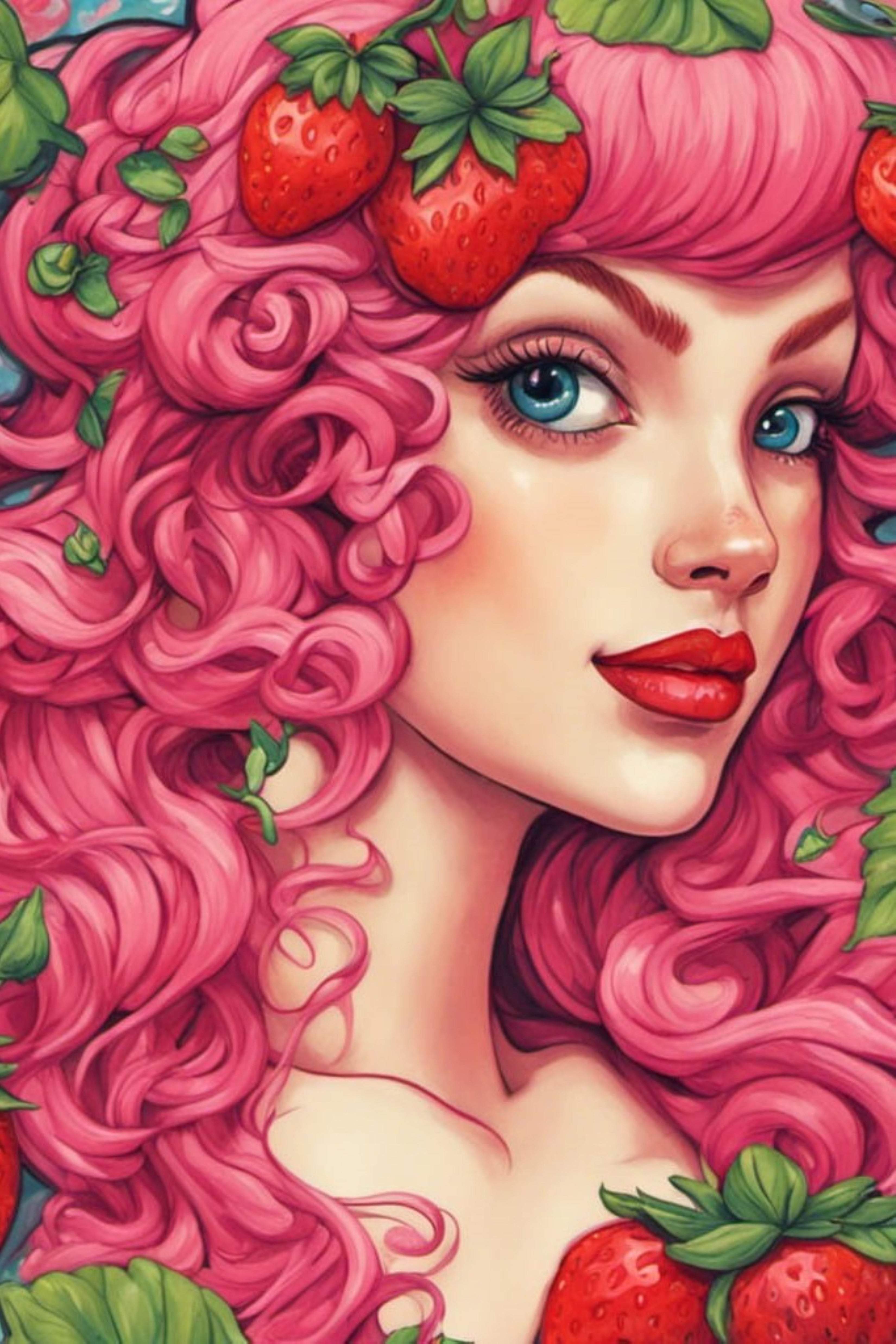 Strawberry Babe - Artist by Tiny House Open Water - Art Prints, Decoupage Rice Paper, Flat Canvas Prints, Giclee Prints, Photo Prints, Poster Prints