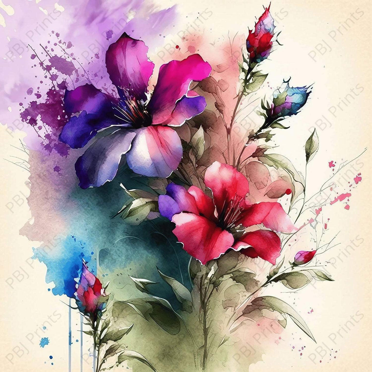 Brightly Colored Watercolor Flowers - Artist by Whimsykel Designs - 