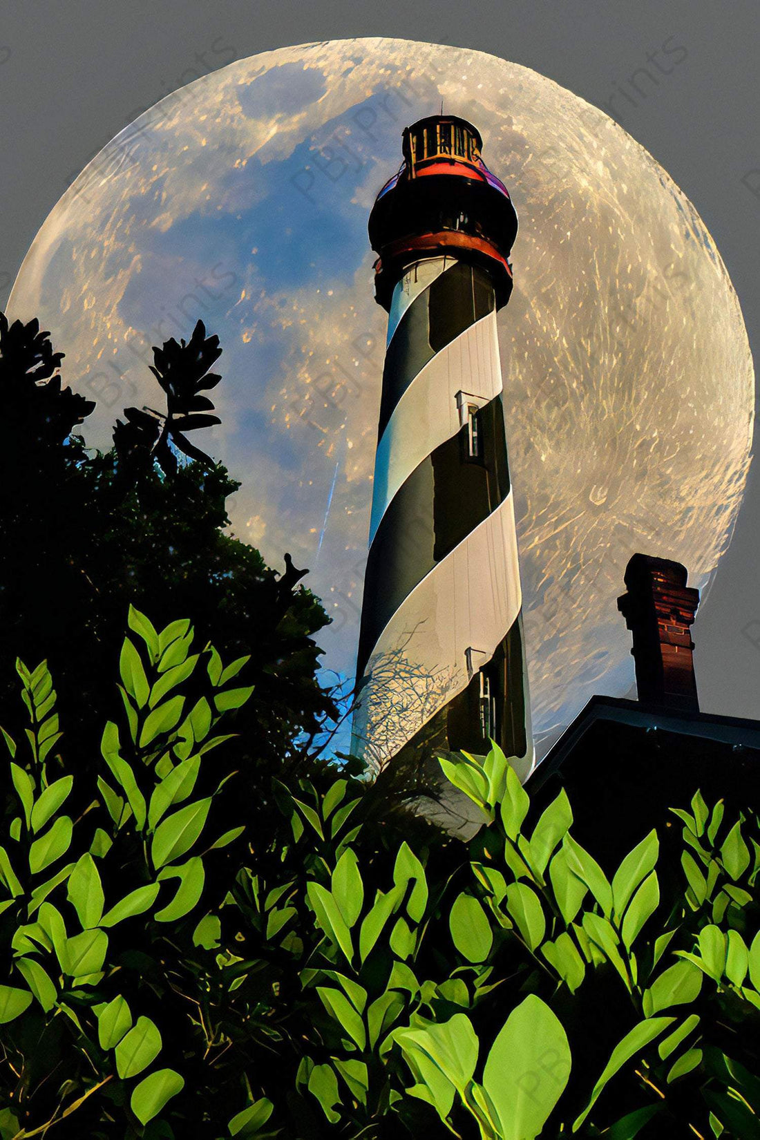 Full Moon Anastasia Lighthouse - Artist by Darin E Hartley Photography - Decoupage Rice Paper