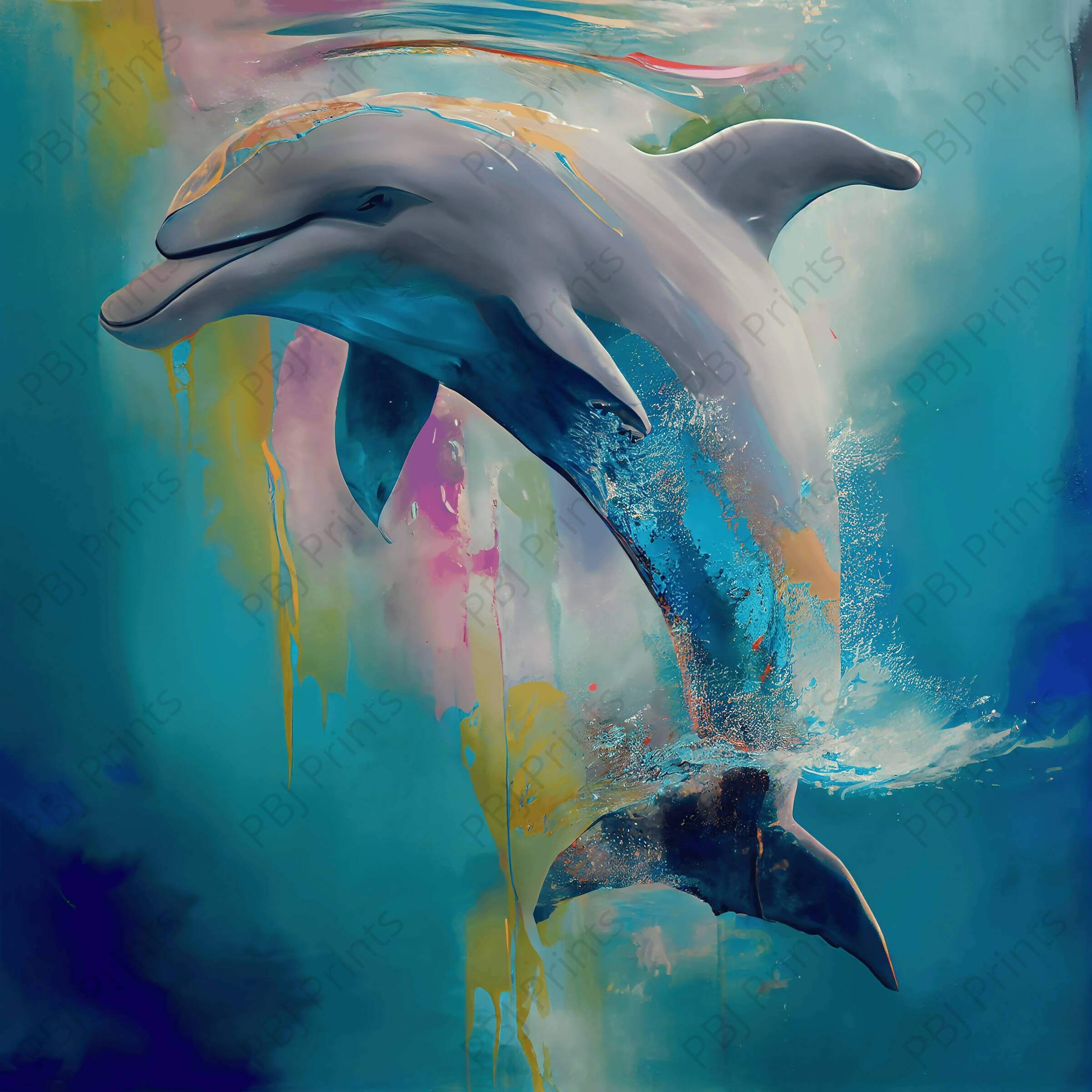 Colorful Dolphin Left Facing - Artist by Whimsykel Designs - Art Prints, Decoupage Rice Paper, Flat Canvas, Greeting cards, Photo Prints, Poster Prints, Shop All