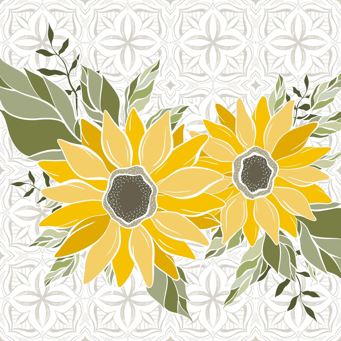 Art Deco Sunflowers - Artist by Thistle and Grace - Art Prints, Decoupage Rice Paper, Flat Canvas Prints, Giclee Prints, Greeting Cards, Photo Prints, Poster Prints, Scrapbook Paper