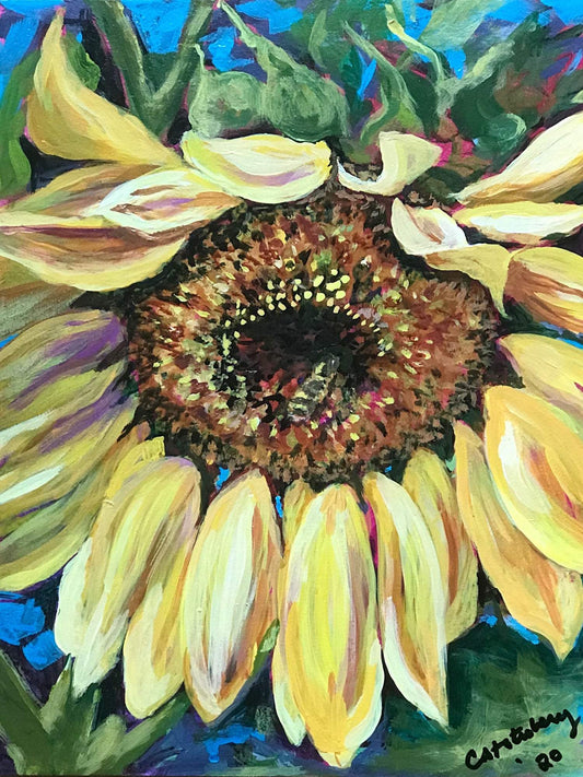 Bee A Sunflower - Artist by CatherineStotesberyArt - Flowers, Handpainted, Human Art