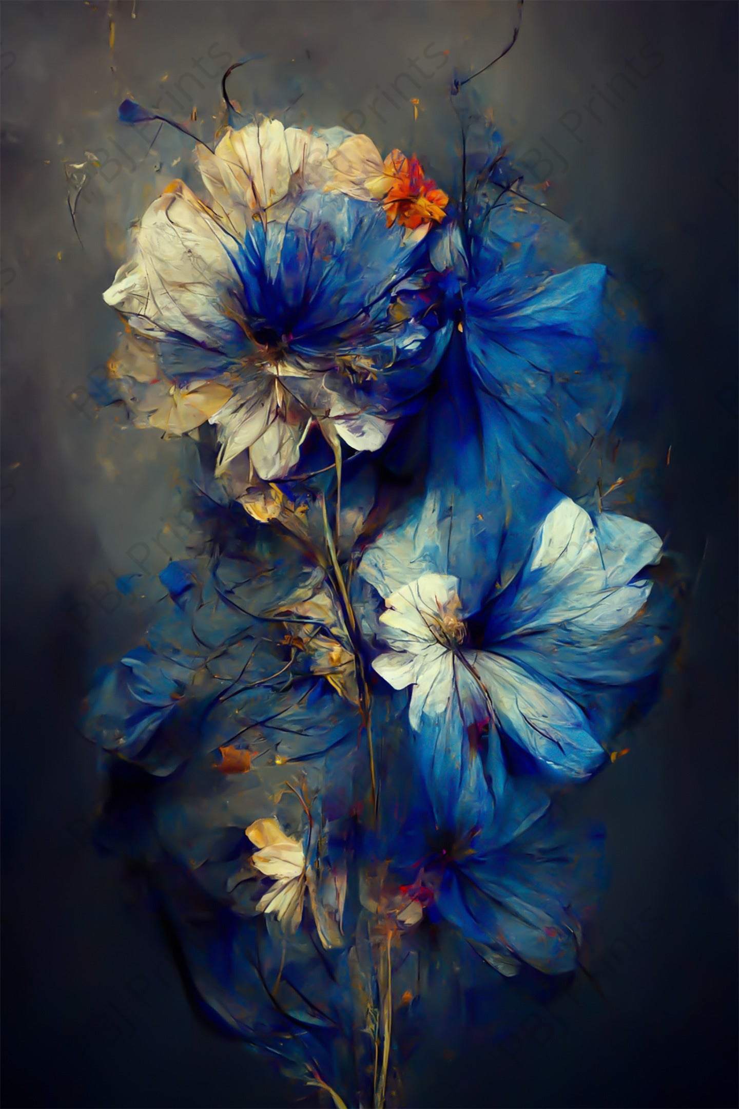 Blue White Floral Decay - Artist by Whimsykel Designs - Ai Art, Ai Image, Flowers