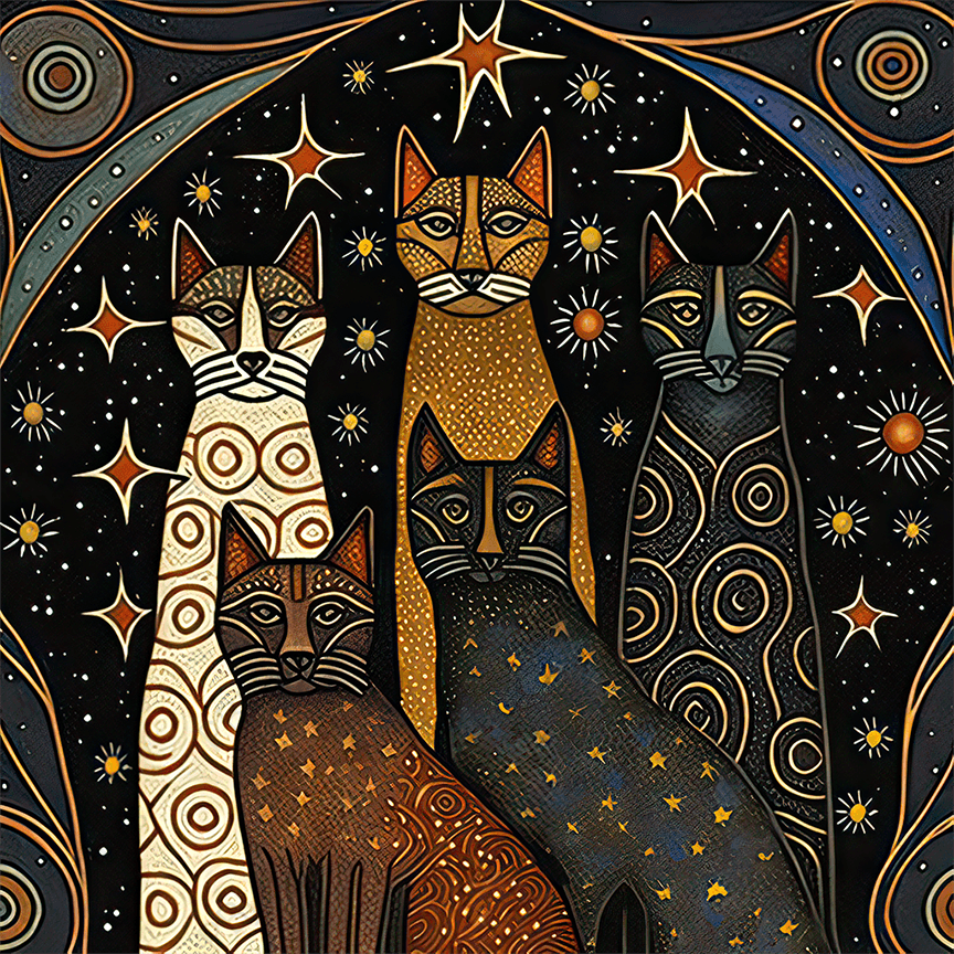 Mystical Cat Canvas Art - Celestial Night Theme – PBJ Prints